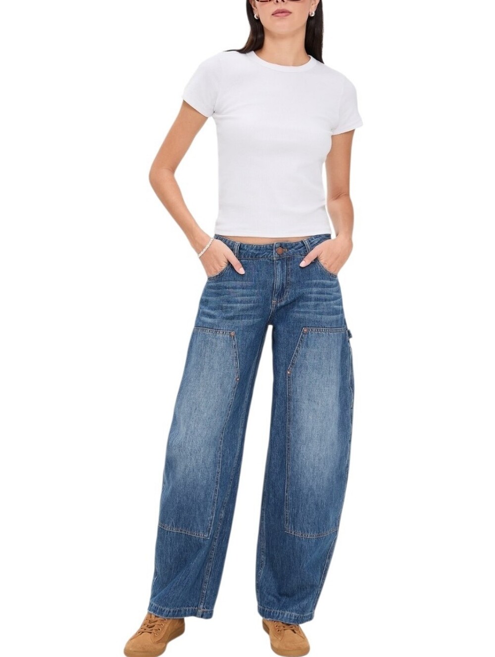 ALICE + OLIVIA Andie Carpenter Barrel Jeans Cambria Vintage Blue Women's 24